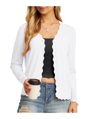V-Neck Cardigan Sweater Flowy Ruffle Lightweight Viscose Blend Open Front